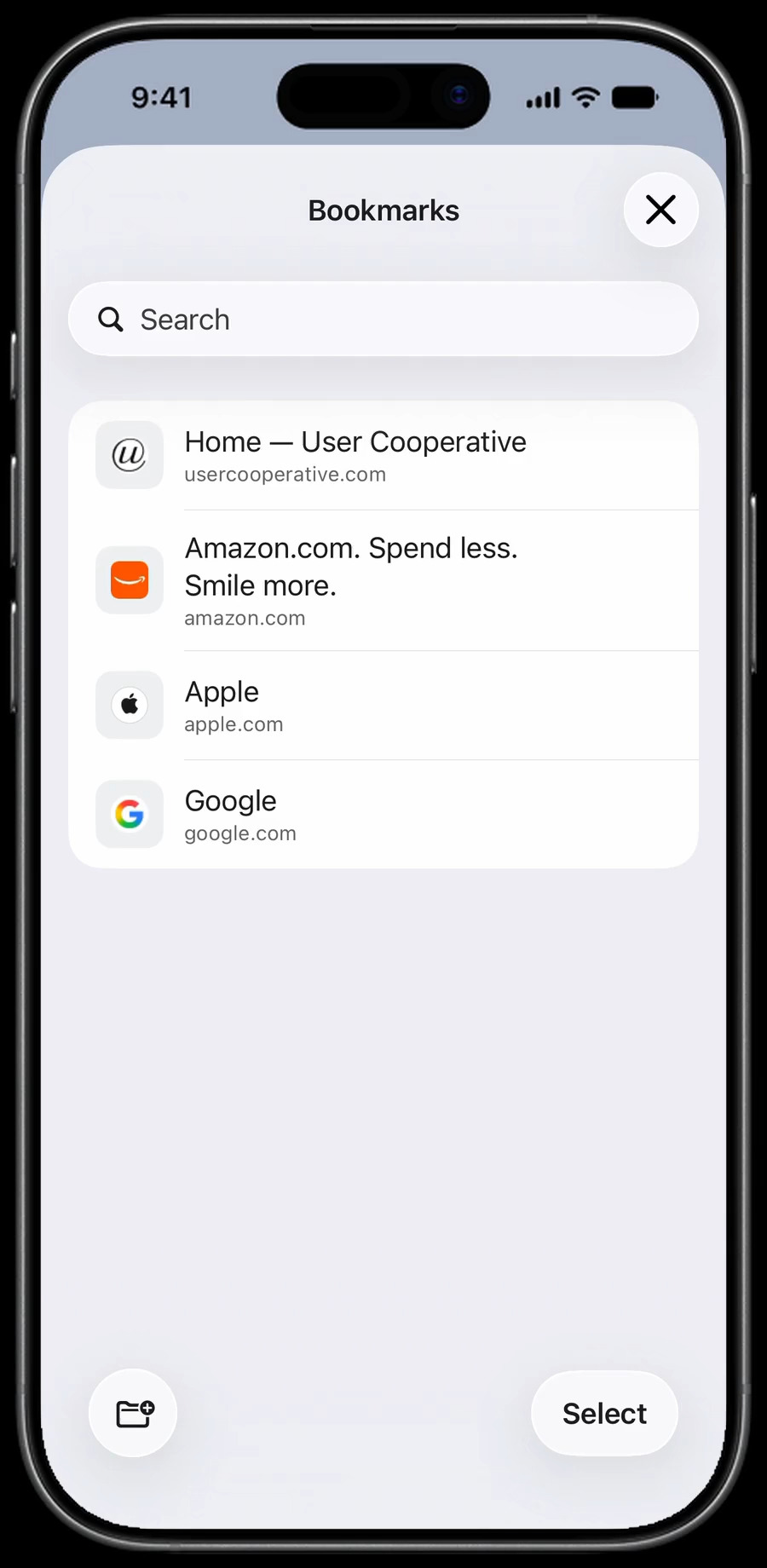 Bookmarks in Surge for iPhone