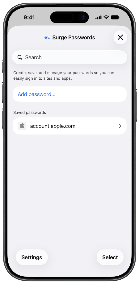 Surge for iPhone passwords and autofill