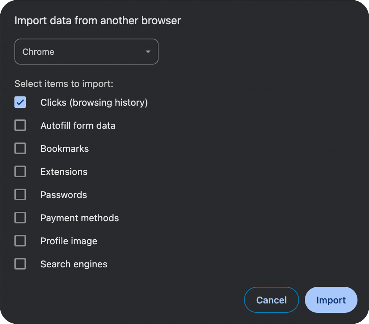 Importing your clicks from another browser
