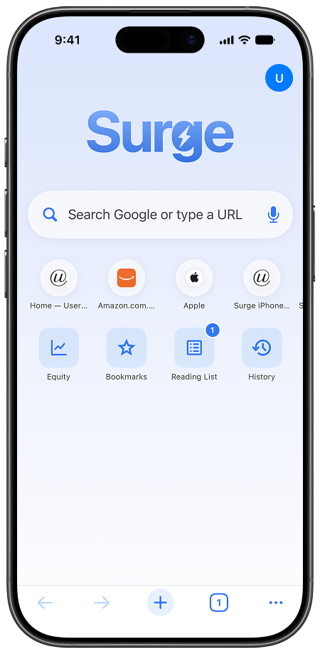 Surge for iPhone new tab page