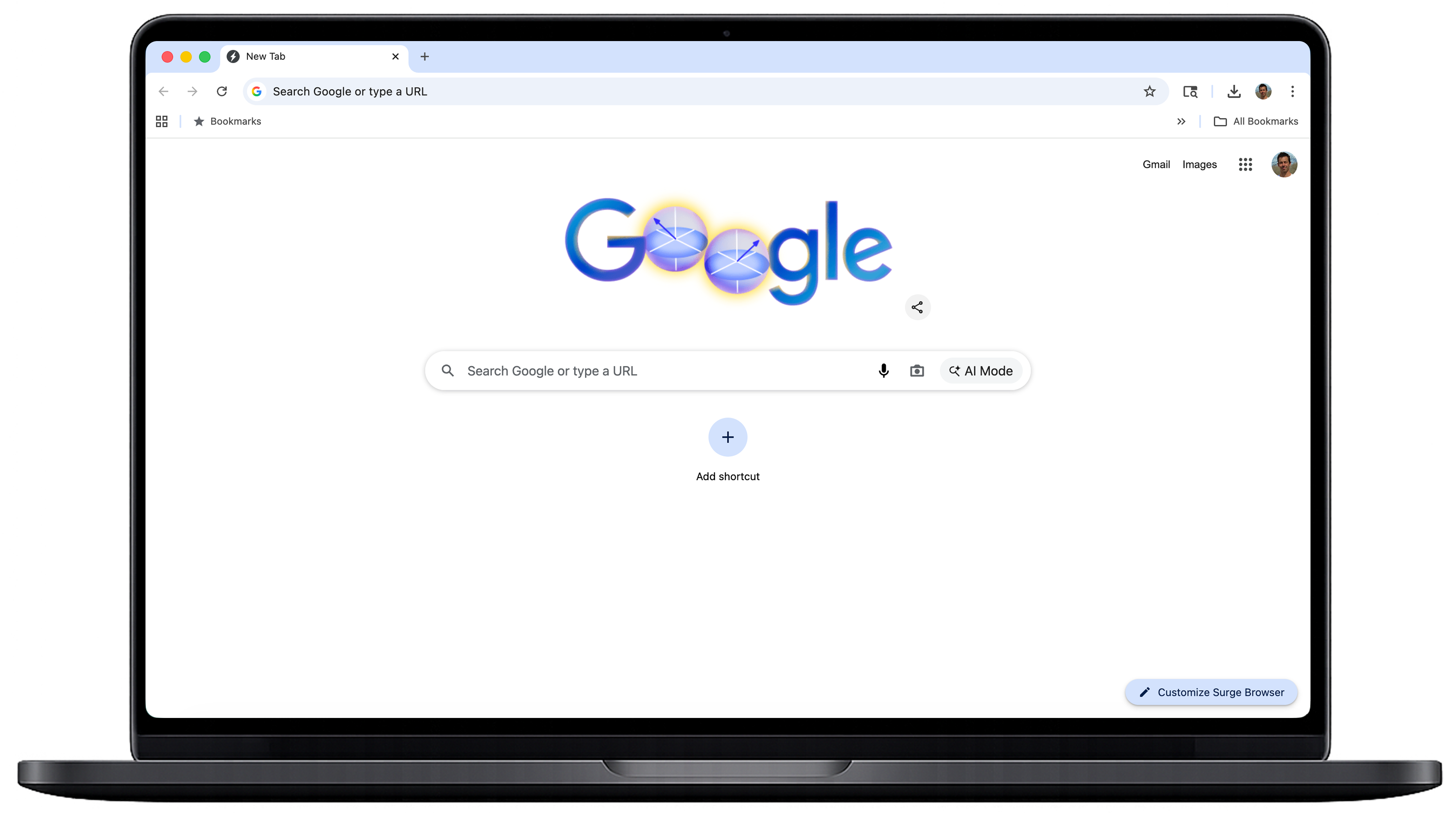 Surge Browser new tab screen