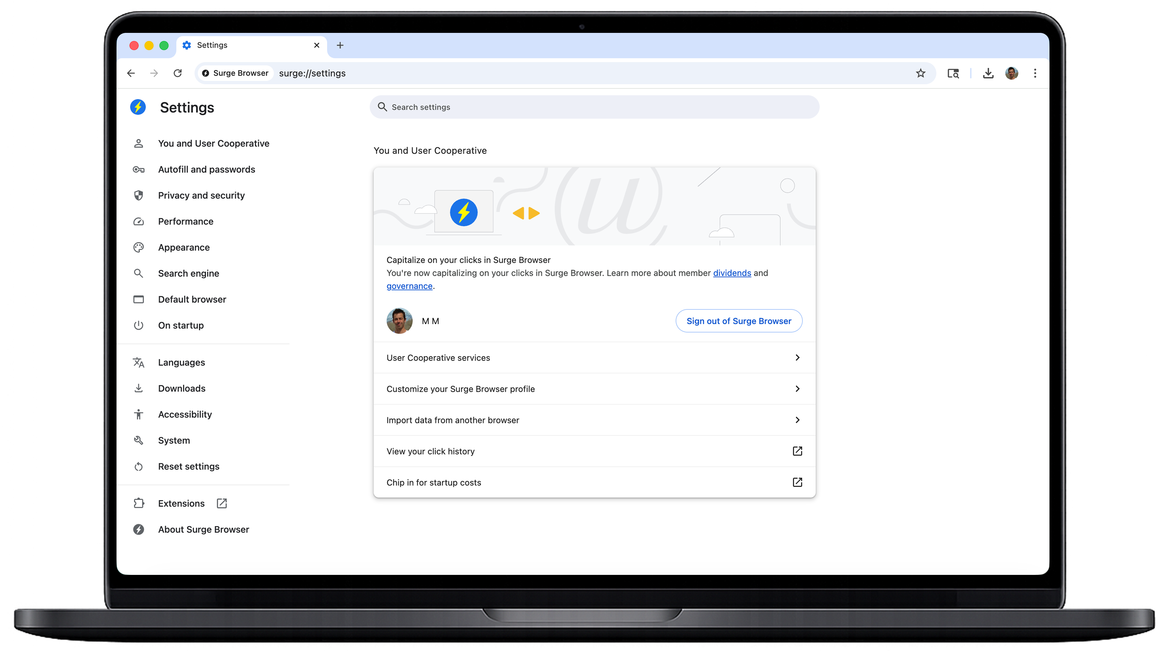 Surge Browser settings screen