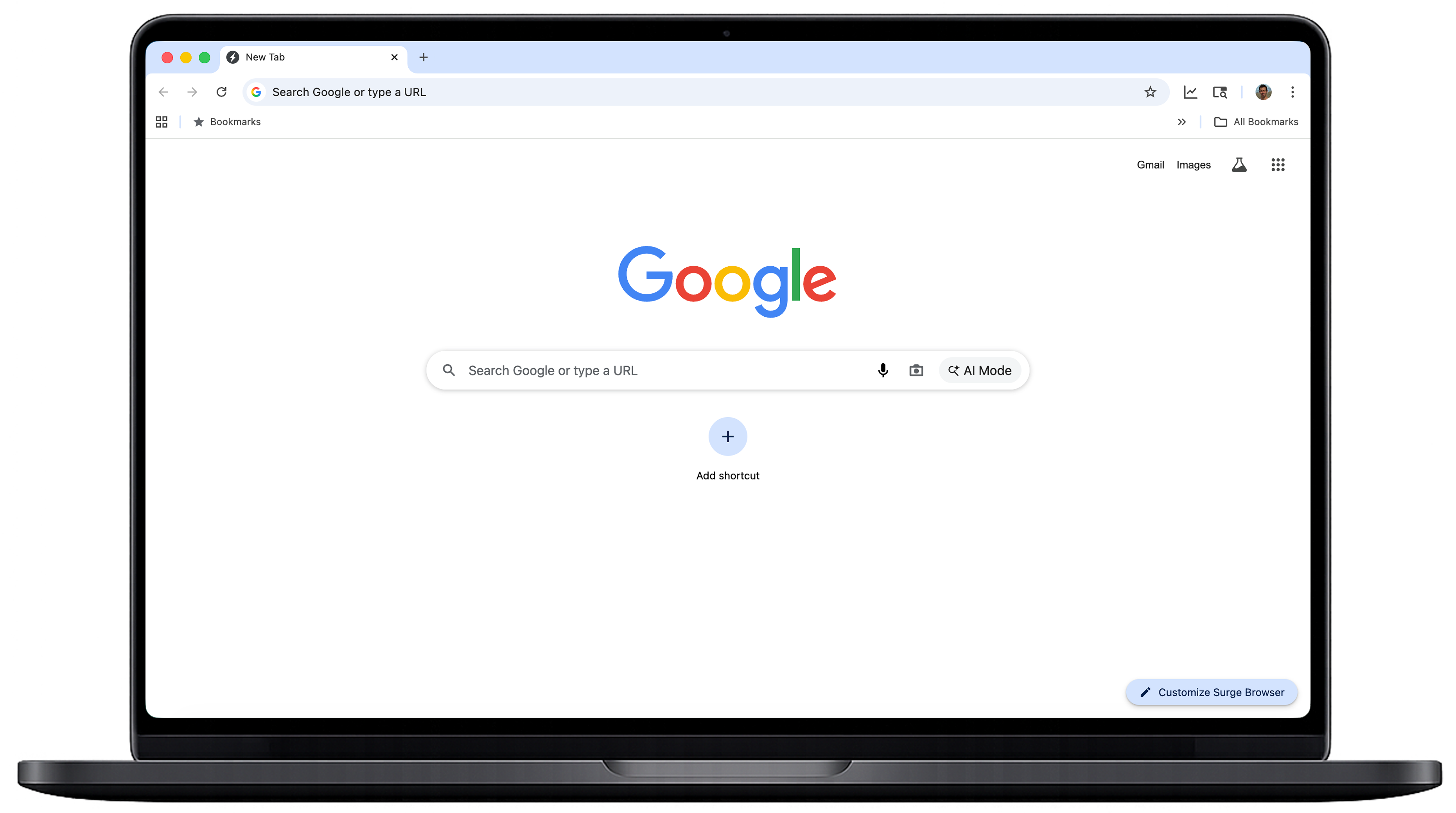 Surge Browser new tab screen