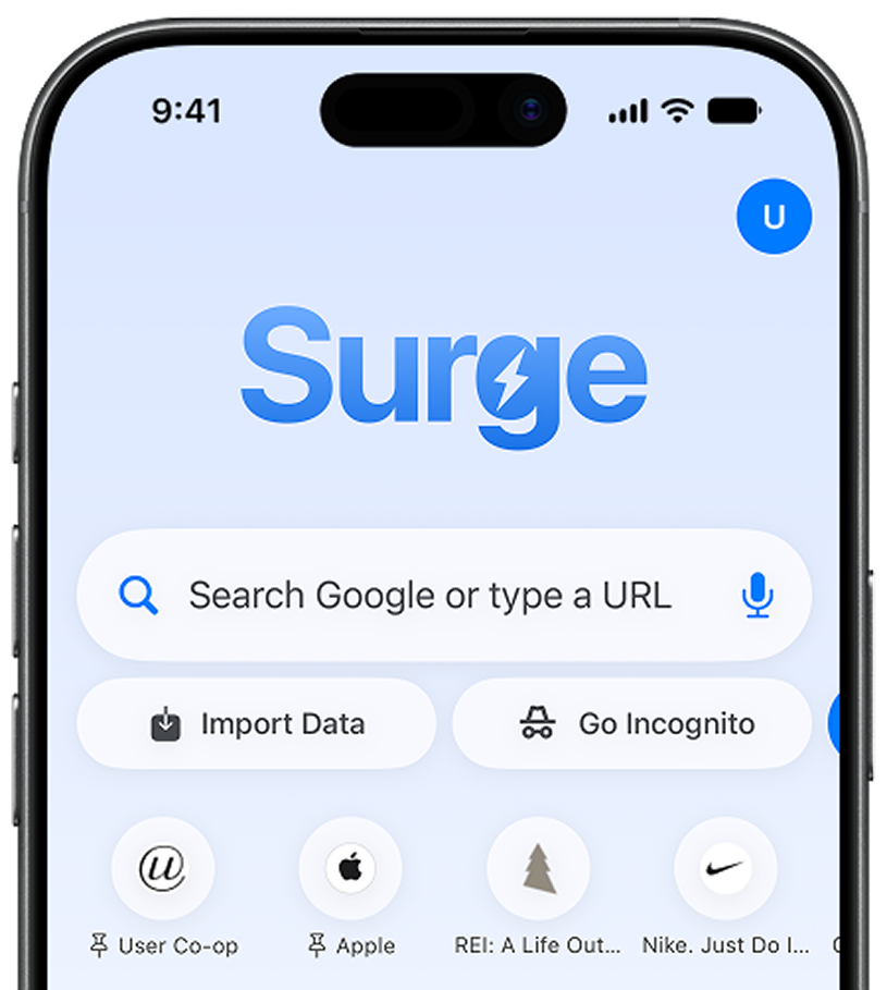 Surge for iPhone new tab page