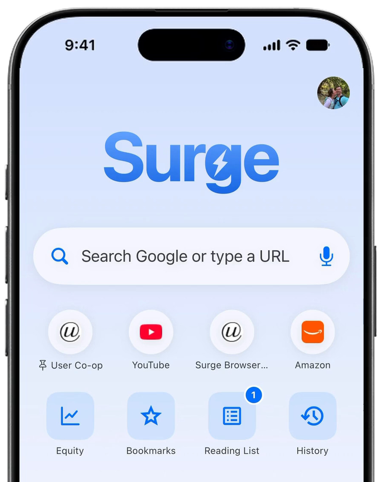 Surge for iPhone new tab page