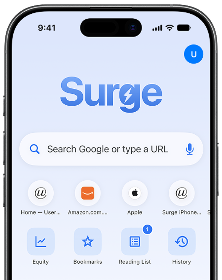 Surge for iPhone new tab page