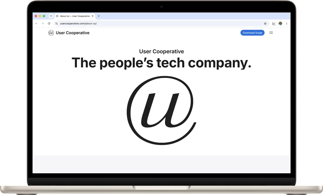 usercooperative.com's About Us page, The people's tech company, in Surge for Mac in light mode