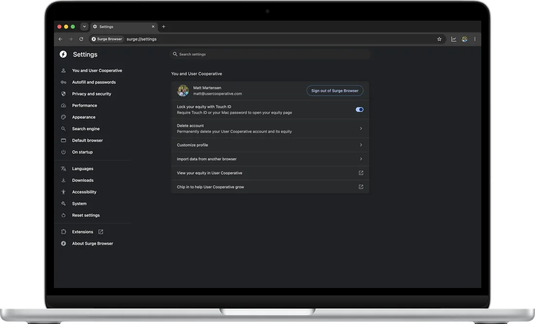 Surge for Mac's Settings in dark mode